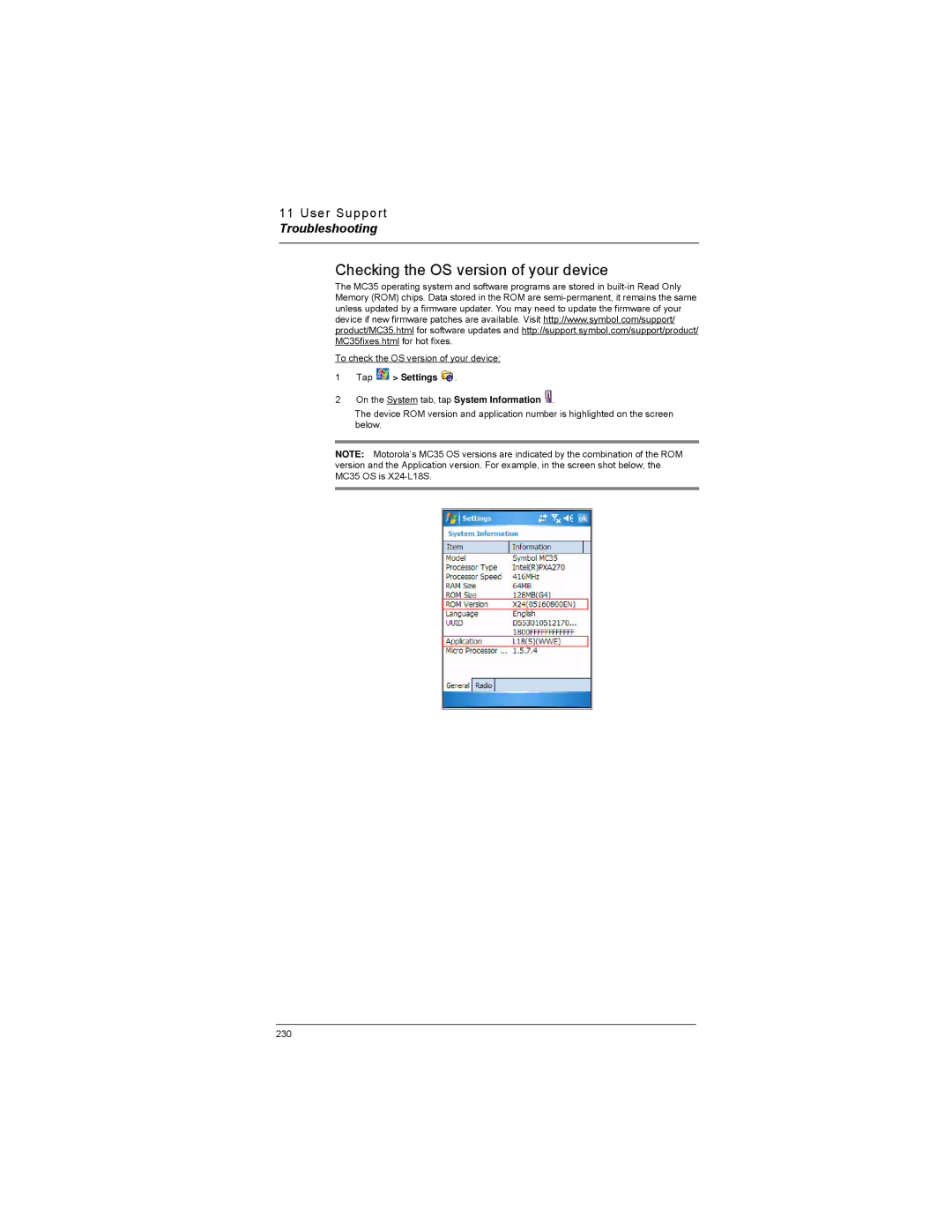 Motorola MC35 manual Checking the OS version of your device, Tap Settings On the System tab, tap System Information 