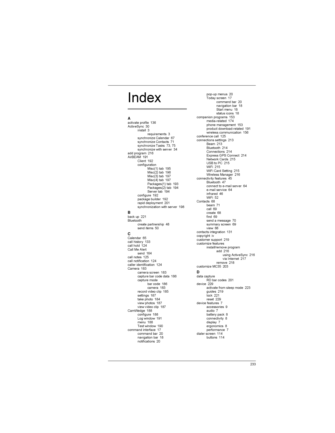 Motorola MC35 manual Index 