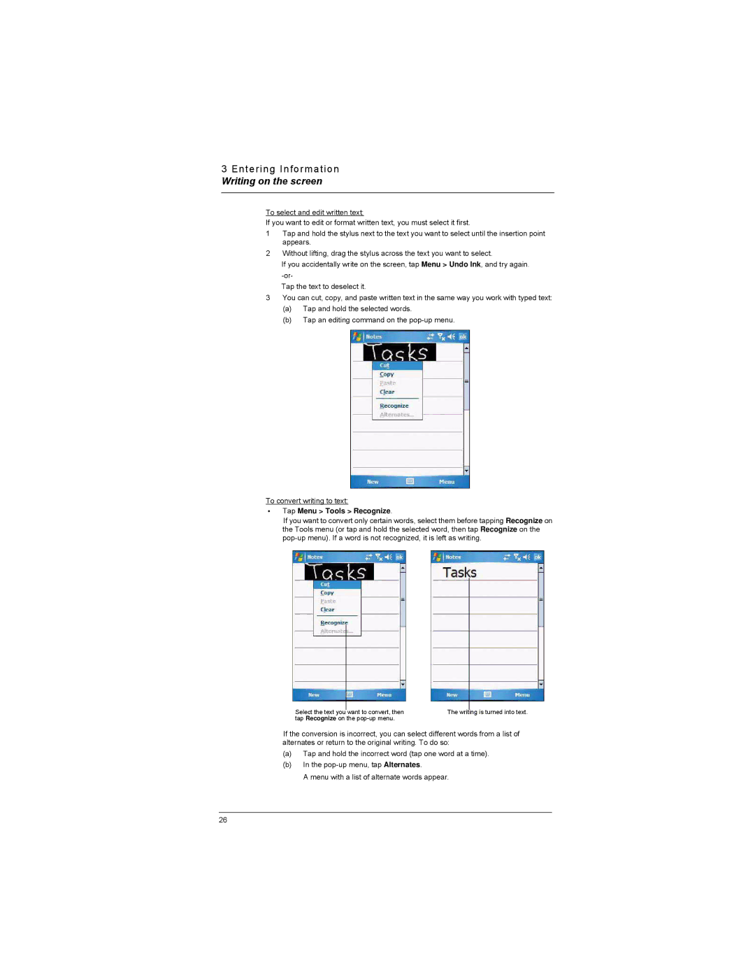 Motorola MC35 manual Tap Menu Tools Recognize 