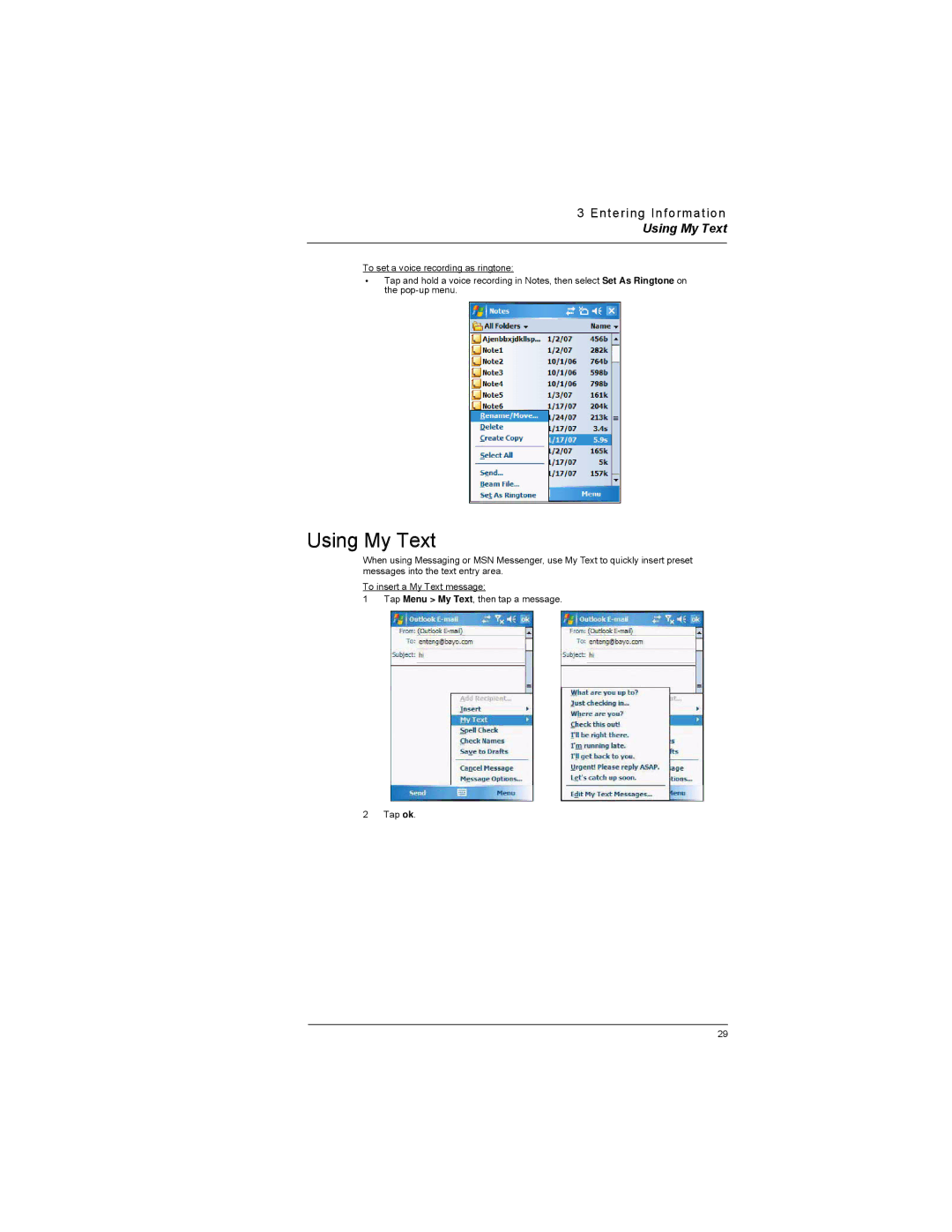 Motorola MC35 manual Using My Text 