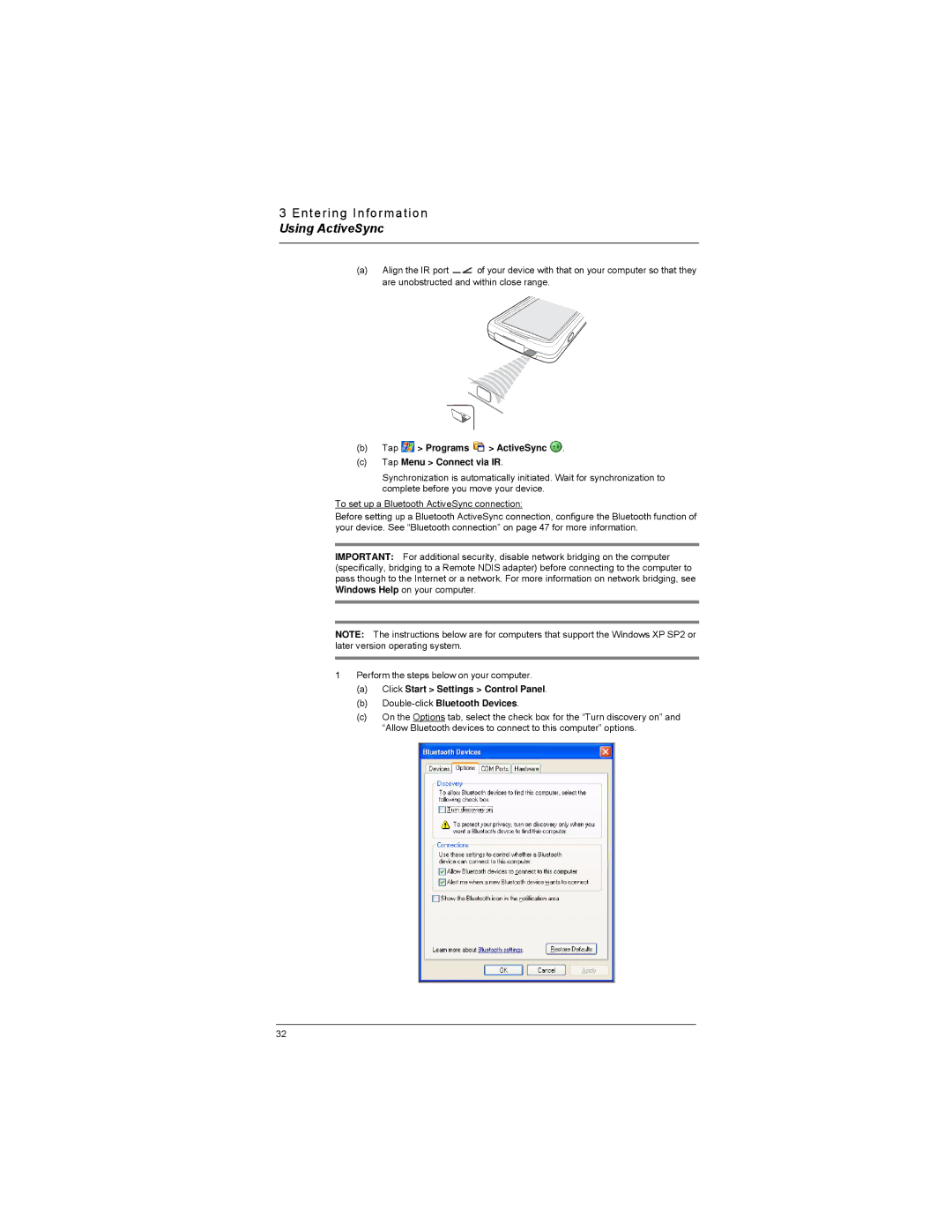 Motorola MC35 manual Tap Programs ActiveSync Tap Menu Connect via IR 