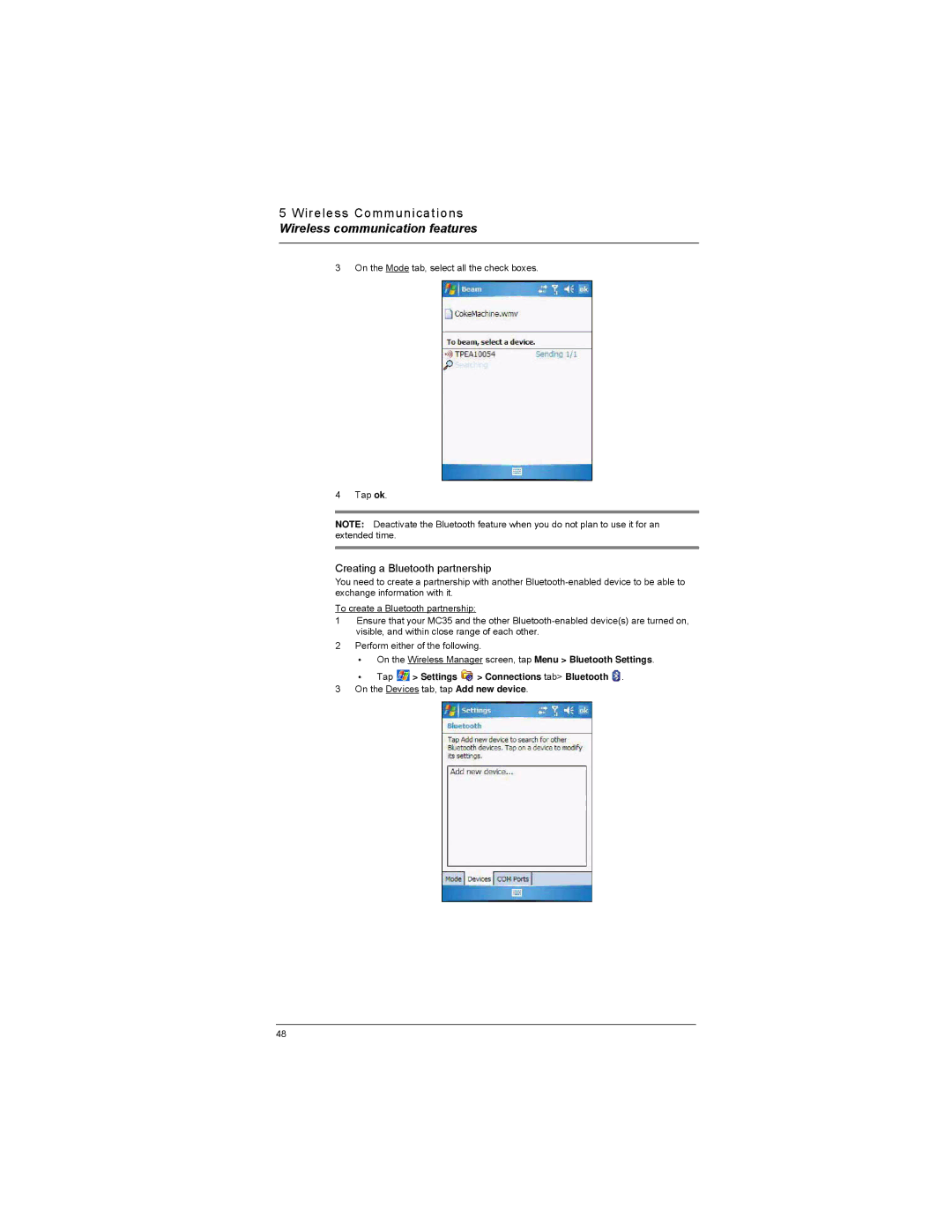 Motorola MC35 manual Creating a Bluetooth partnership 