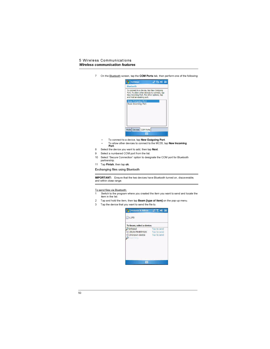 Motorola MC35 manual Exchanging files using Bluetooth 