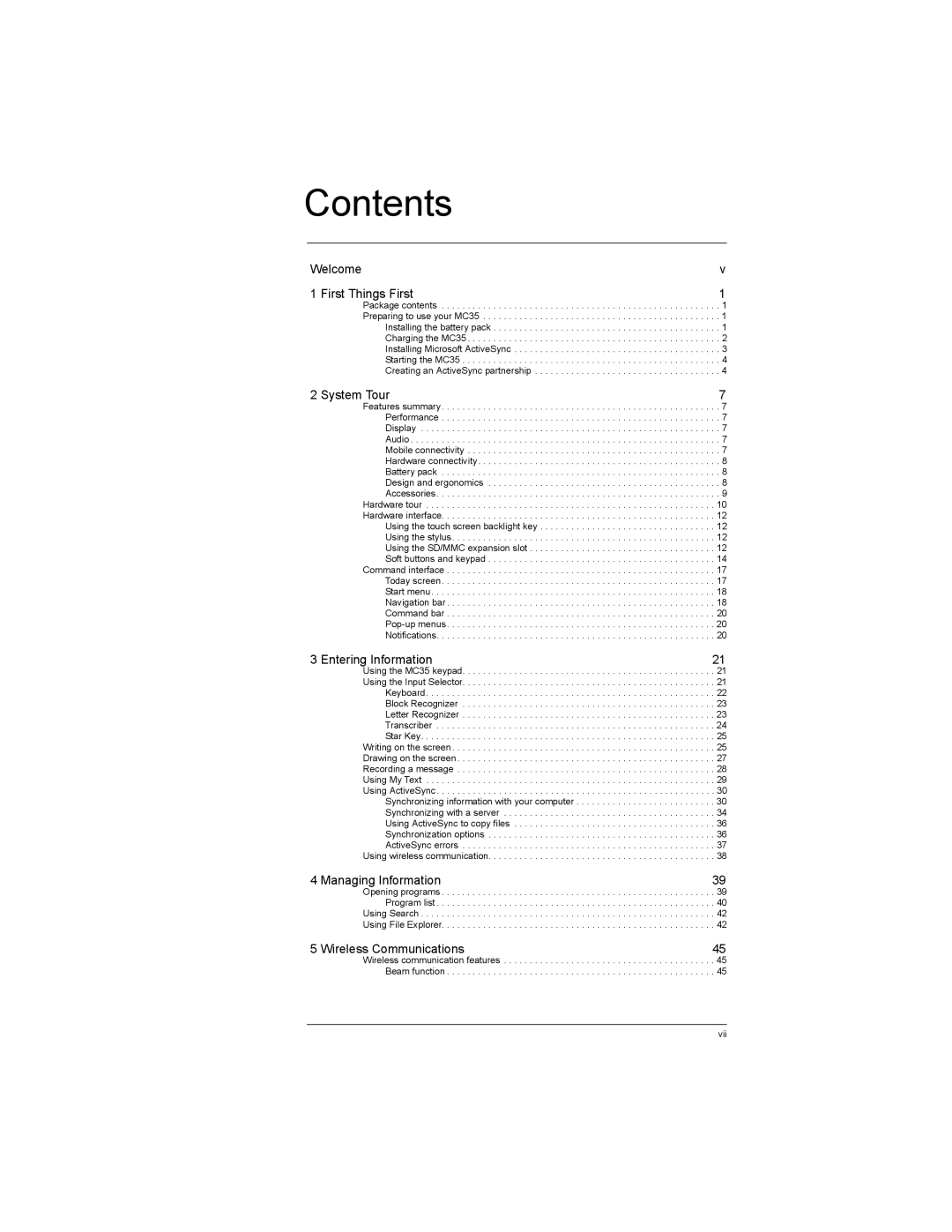 Motorola MC35 manual Contents 