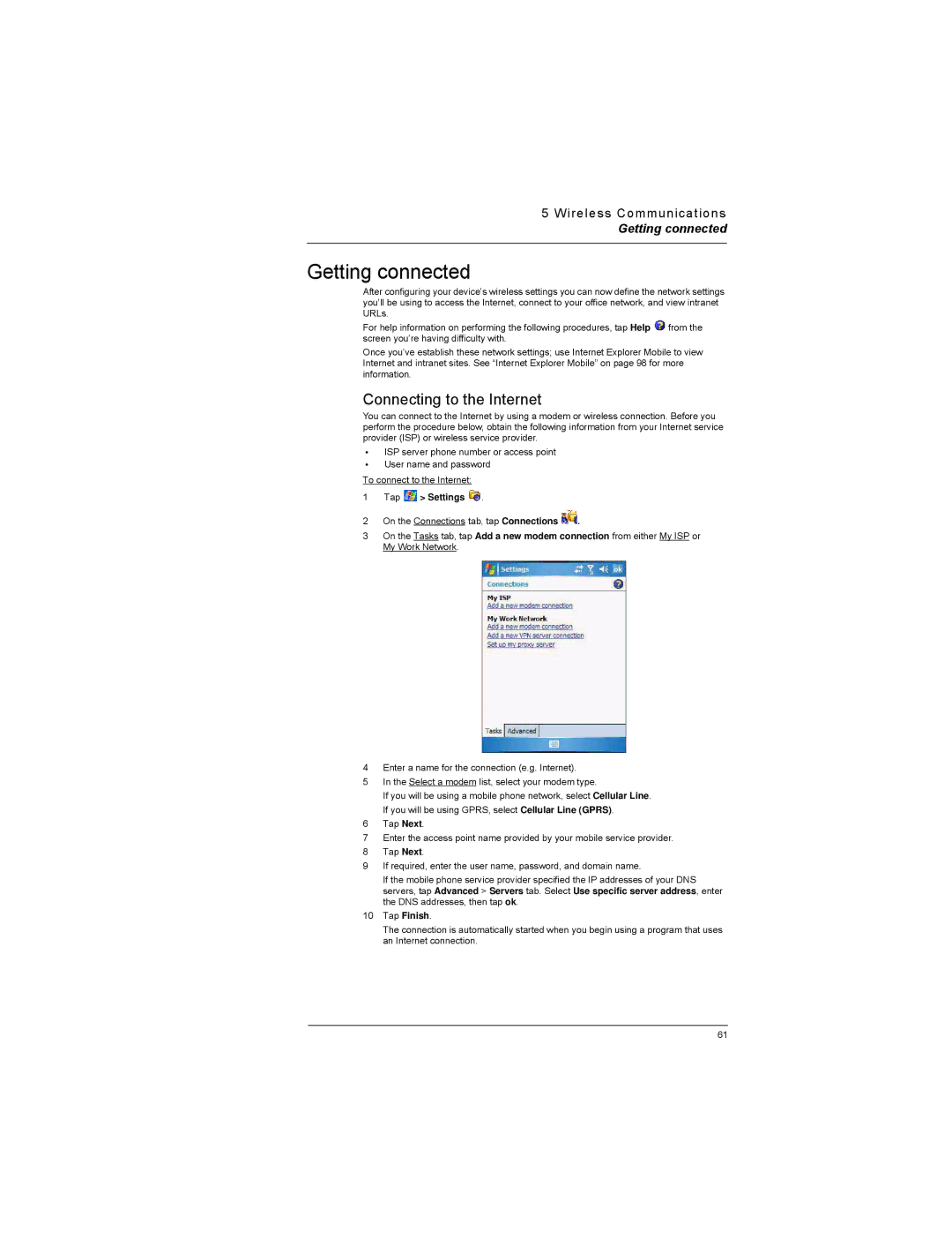 Motorola MC35 manual Getting connected, Connecting to the Internet 