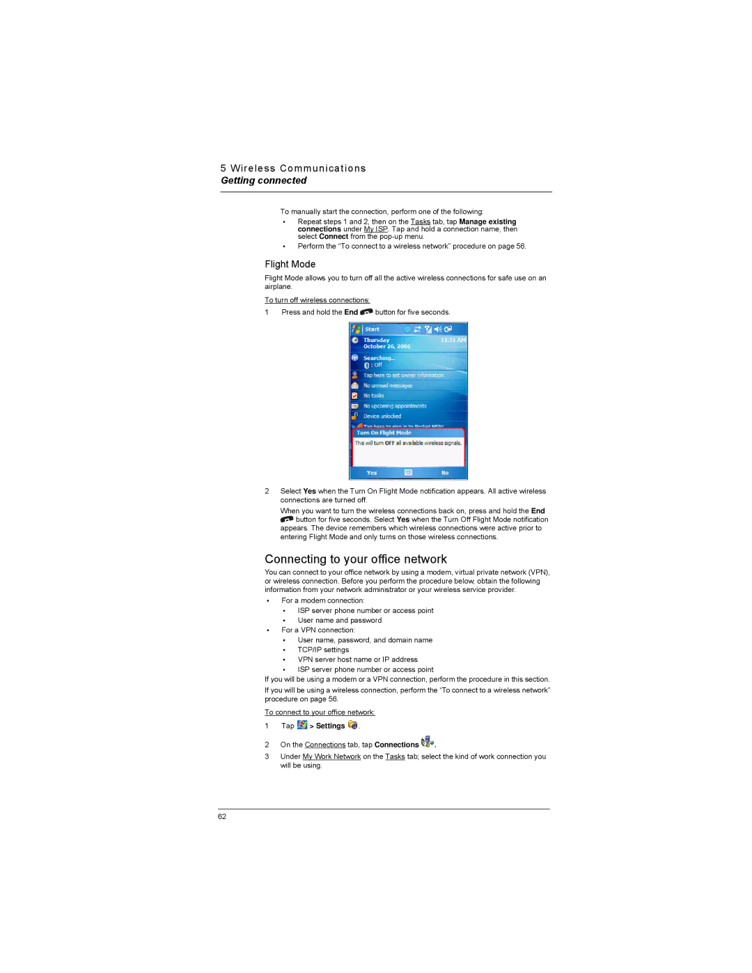 Motorola MC35 manual Connecting to your office network, Flight Mode 