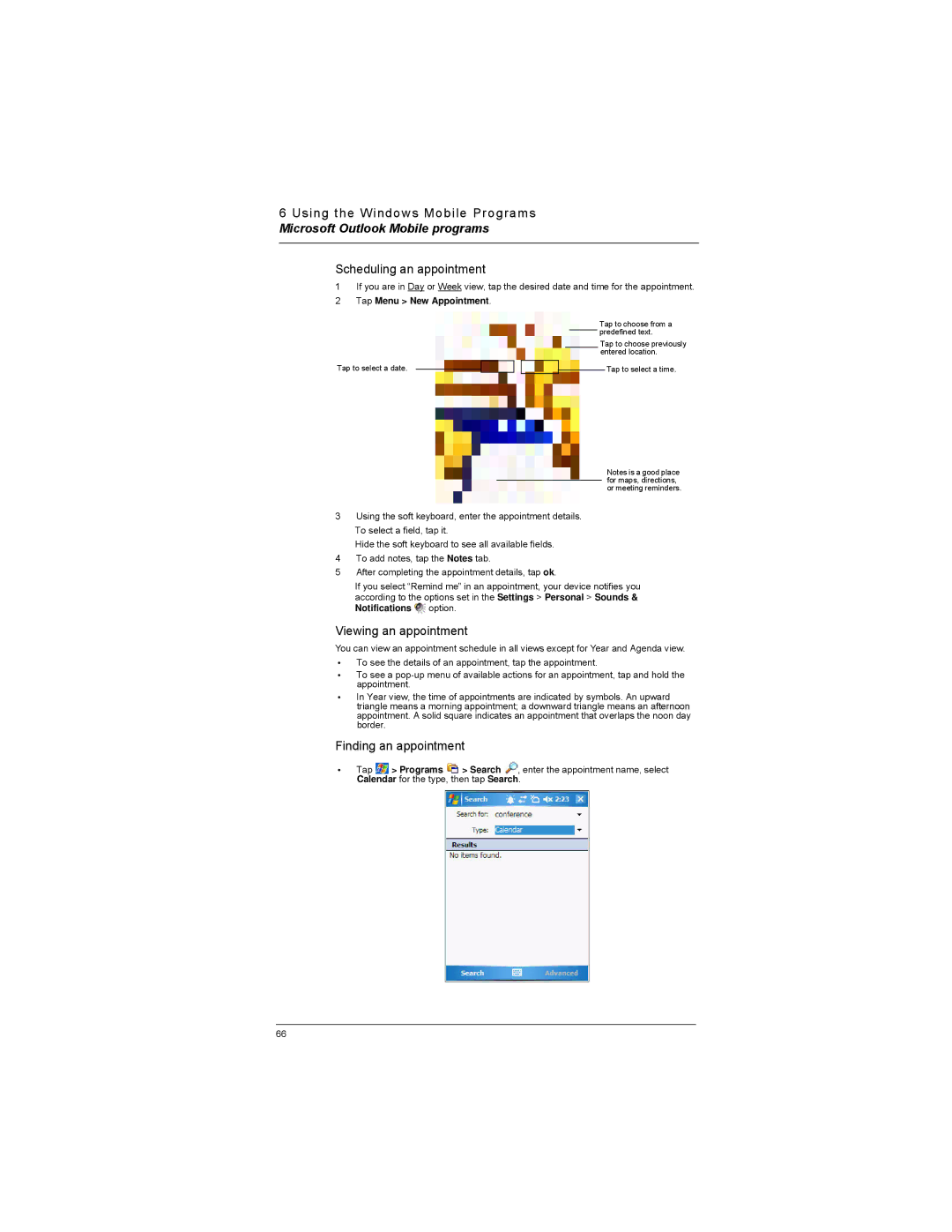 Motorola MC35 manual Scheduling an appointment, Viewing an appointment, Finding an appointment, Tap Menu New Appointment 