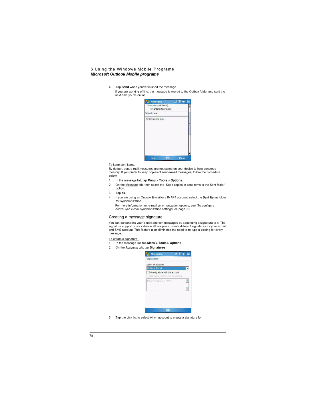 Motorola MC35 manual Creating a message signature 