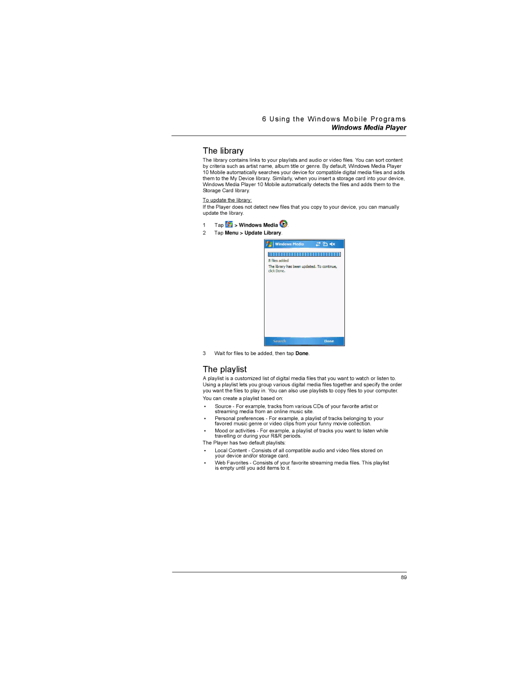 Motorola MC35 manual Playlist, Tap Windows Media Tap Menu Update Library 