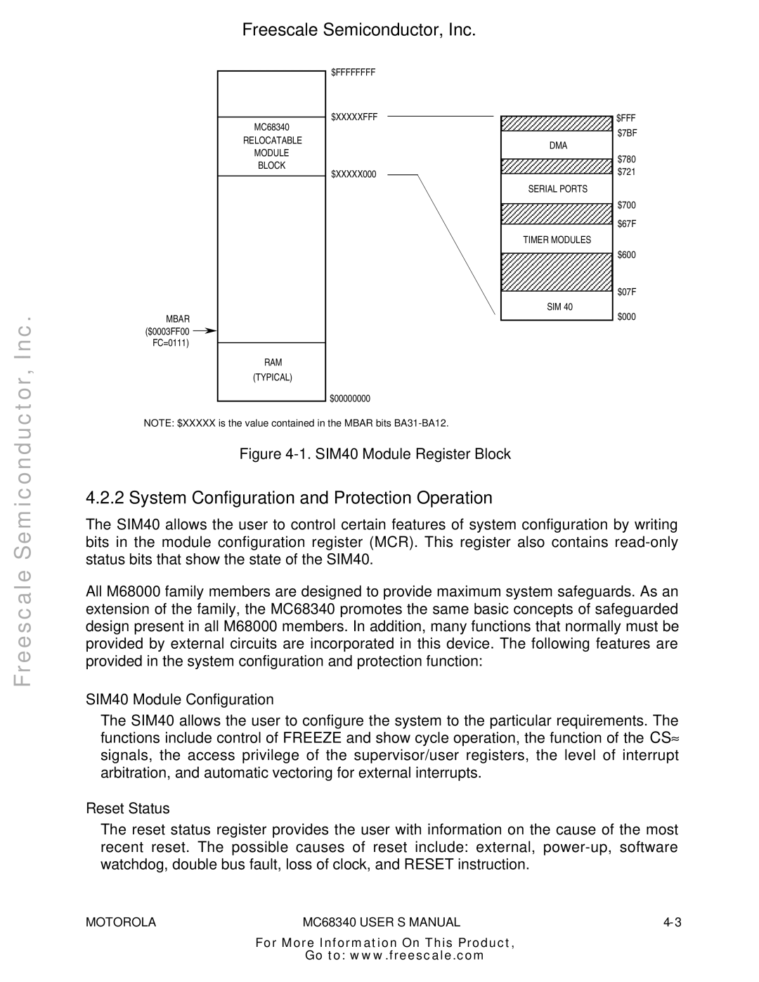 Motorola MC68340 manual System Configuration and Protection Operation, SIM40 Module Register Block 