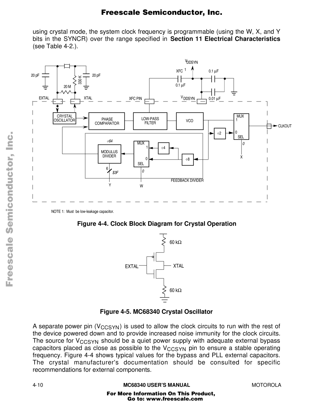 Motorola MC68340 manual Clock Block Diagram for Crystal Operation 