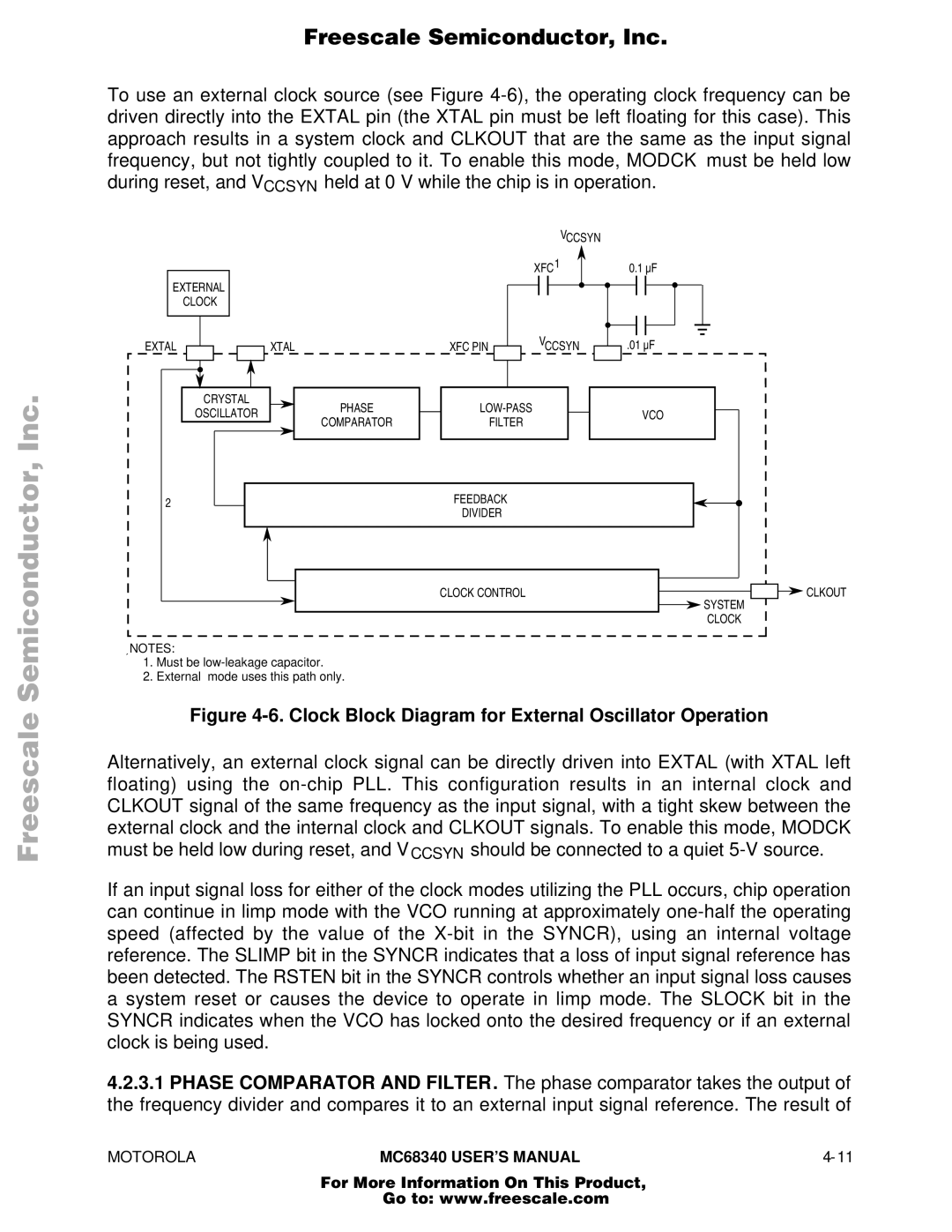 Motorola MC68340 manual Clock Block Diagram for External Oscillator Operation 