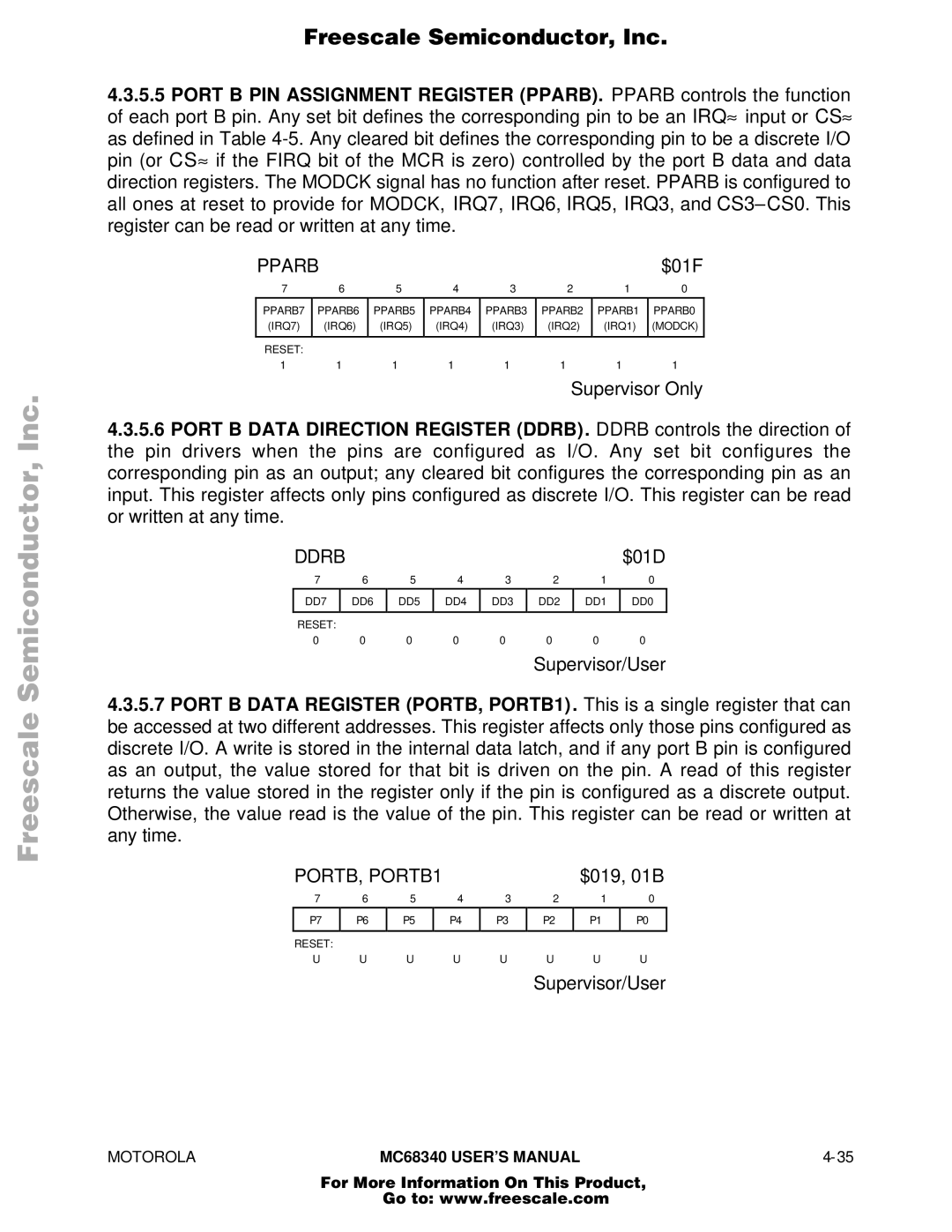 Motorola MC68340 manual $01F, PORTB, PORTB1 