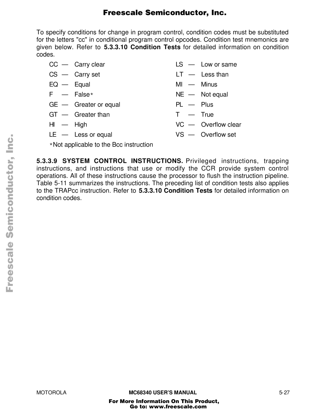 Motorola MC68340 manual Freescale Semiconductor, Inc 