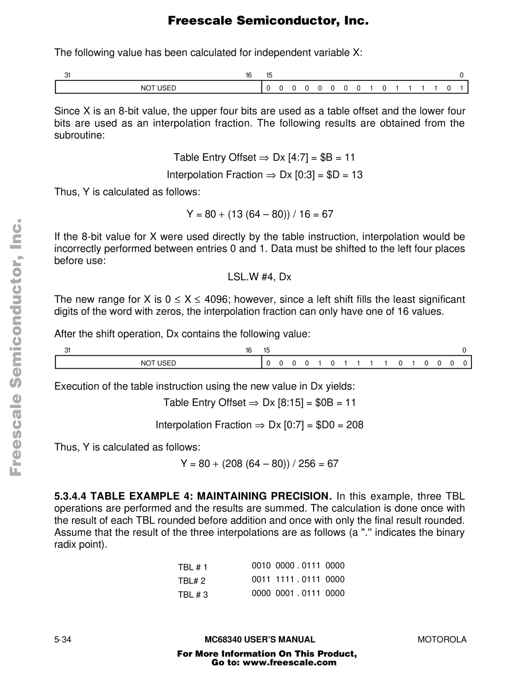 Motorola MC68340 manual Following value has been calculated for independent variable 