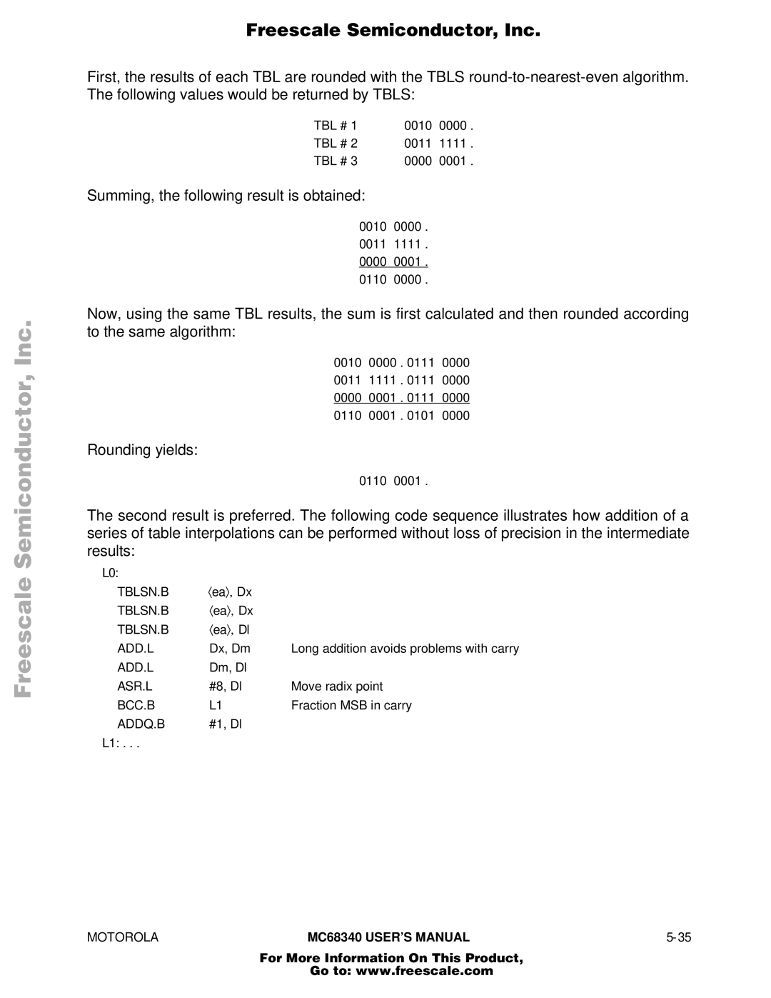 Motorola MC68340 manual Summing, the following result is obtained 