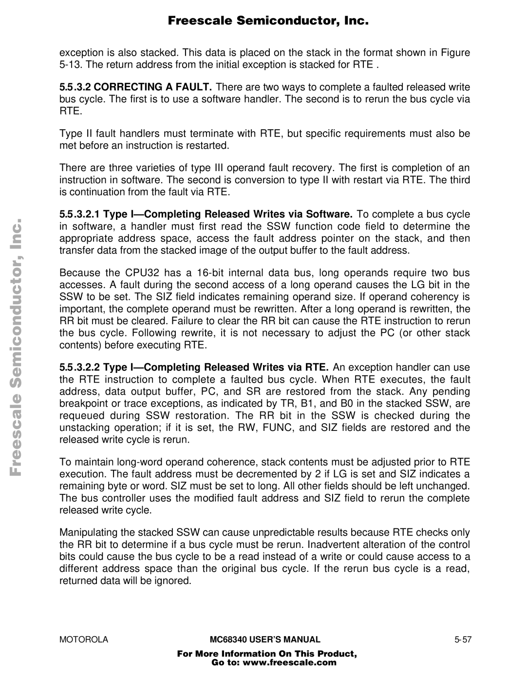 Motorola MC68340 manual Freescale Semiconductor, Inc 