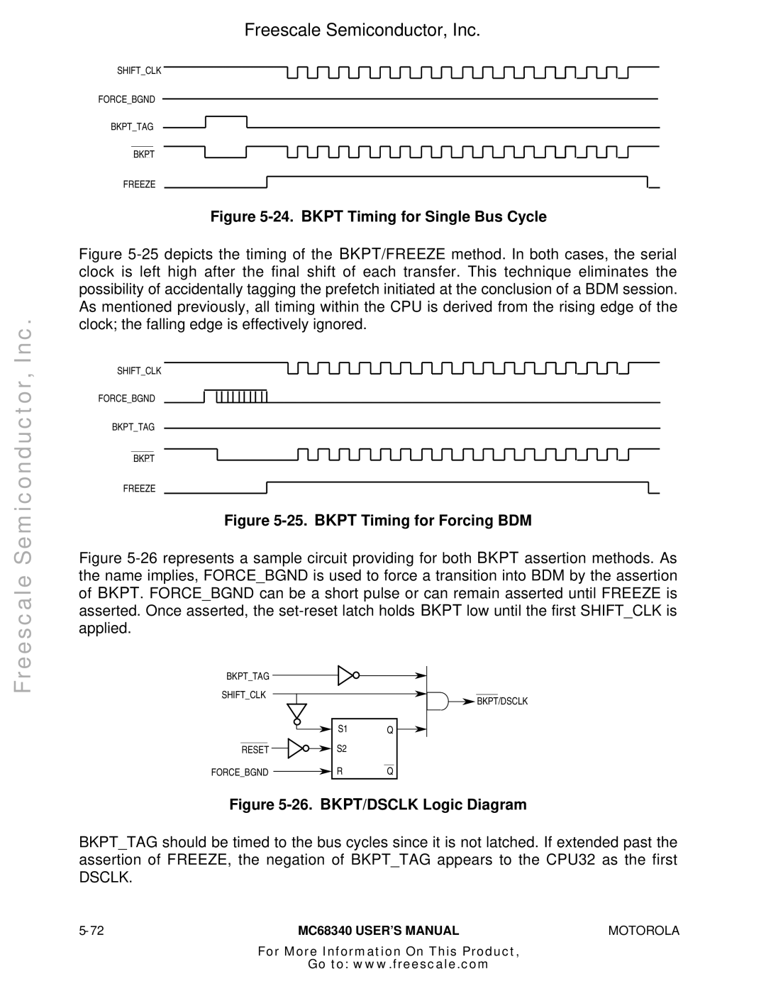 Motorola MC68340 manual Bkpt Timing for Single Bus Cycle, Bkpt Timing for Forcing BDM 