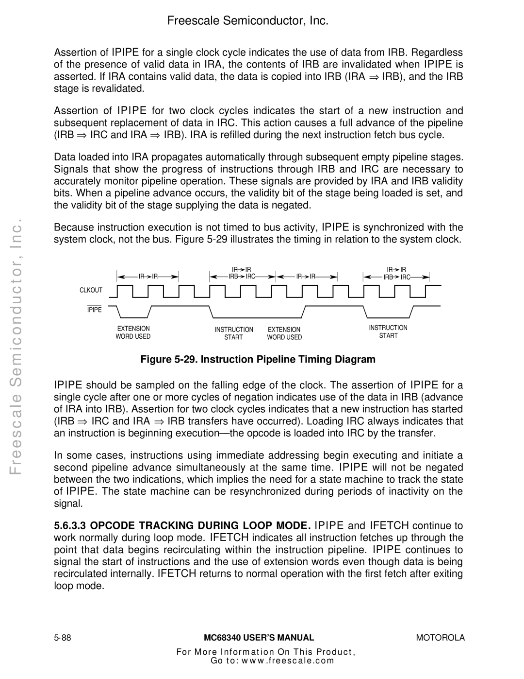 Motorola MC68340 manual Instruction Pipeline Timing Diagram 