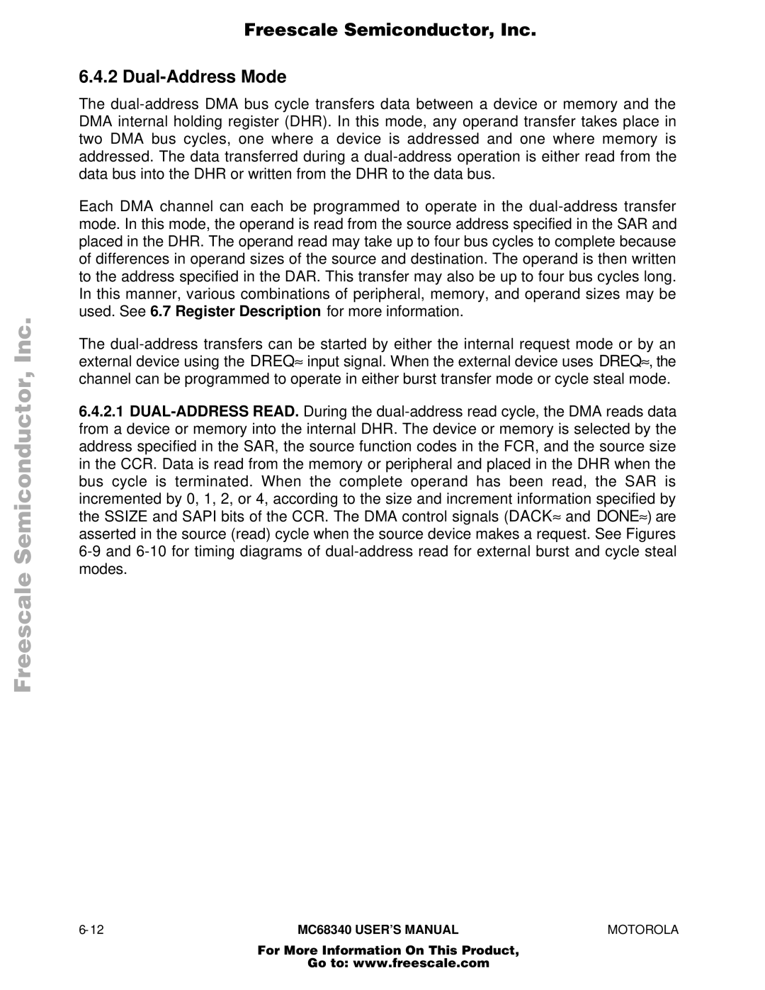 Motorola MC68340 manual Freescale Semiconductor, Inc Dual-Address Mode 