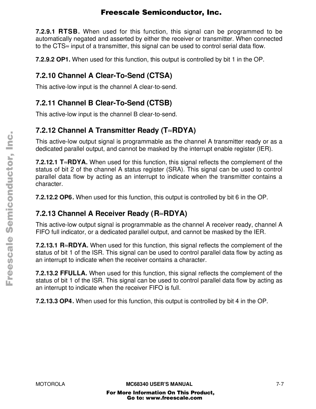 Motorola MC68340 manual Channel a Clear-To-Send Ctsa, Channel B Clear-To-Send Ctsb, Channel a Transmitter Ready T≈RDYA 