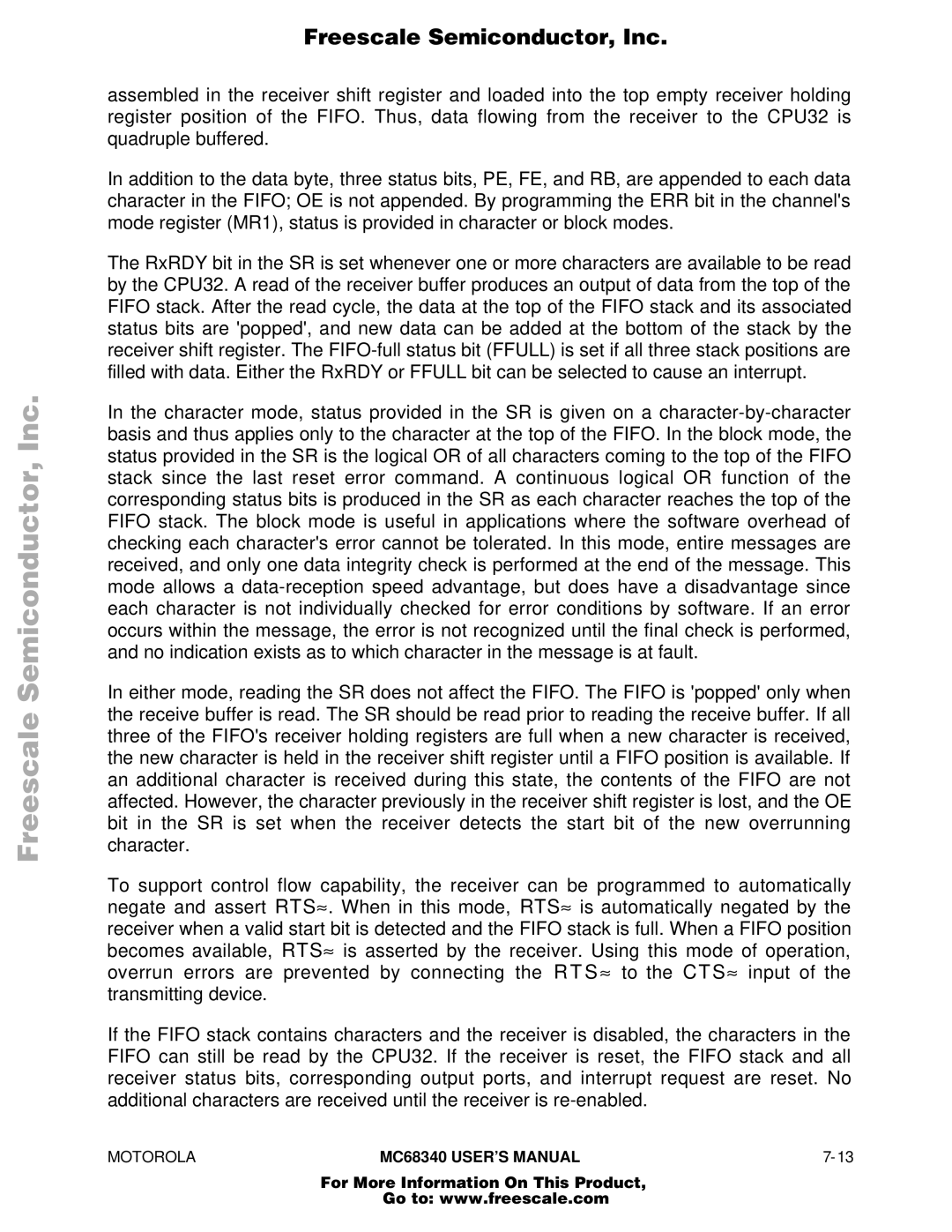 Motorola MC68340 manual Freescale Semiconductor, Inc 