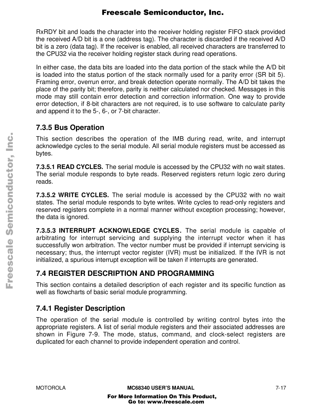 Motorola MC68340 manual Register Description and Programming 