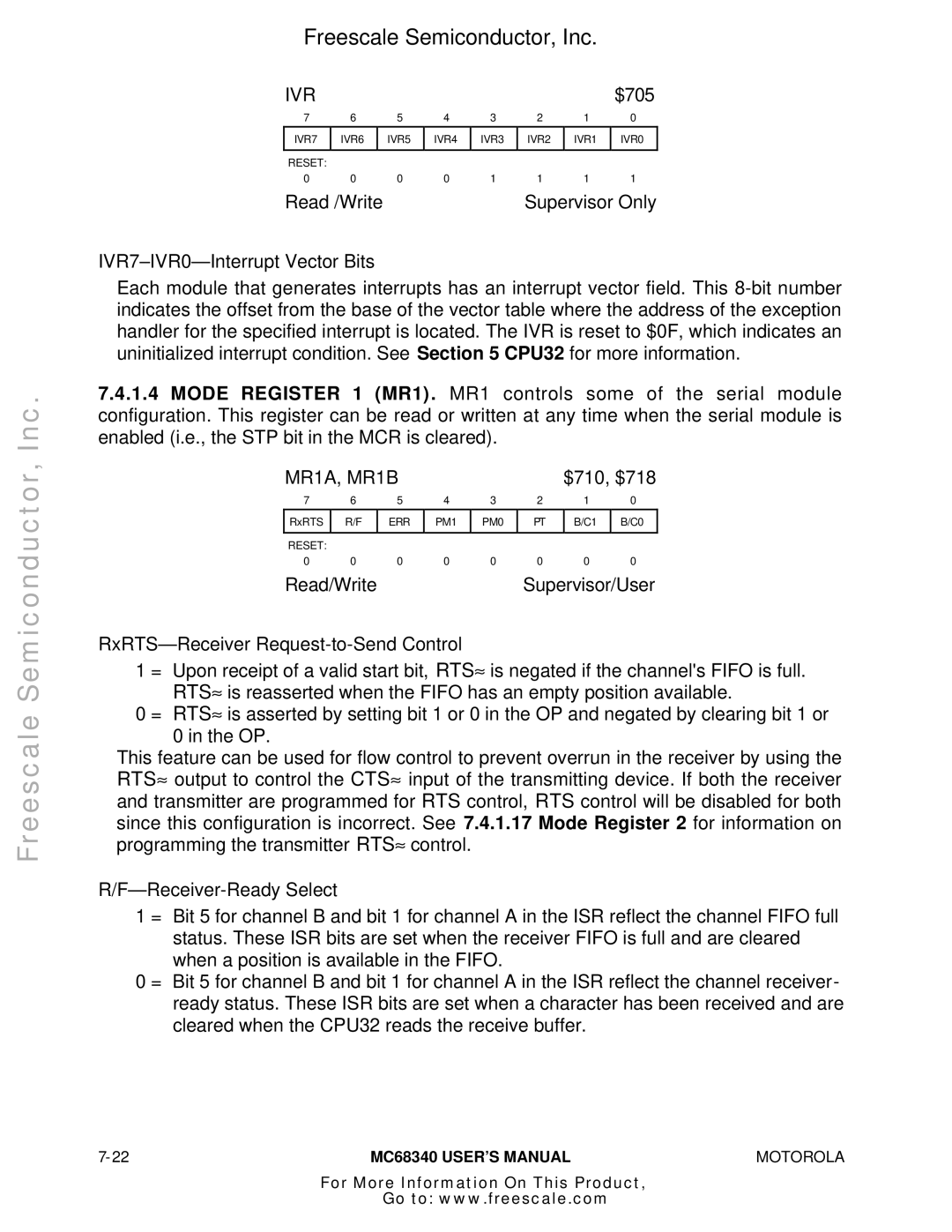 Motorola MC68340 manual Ivr, MR1A, MR1B 