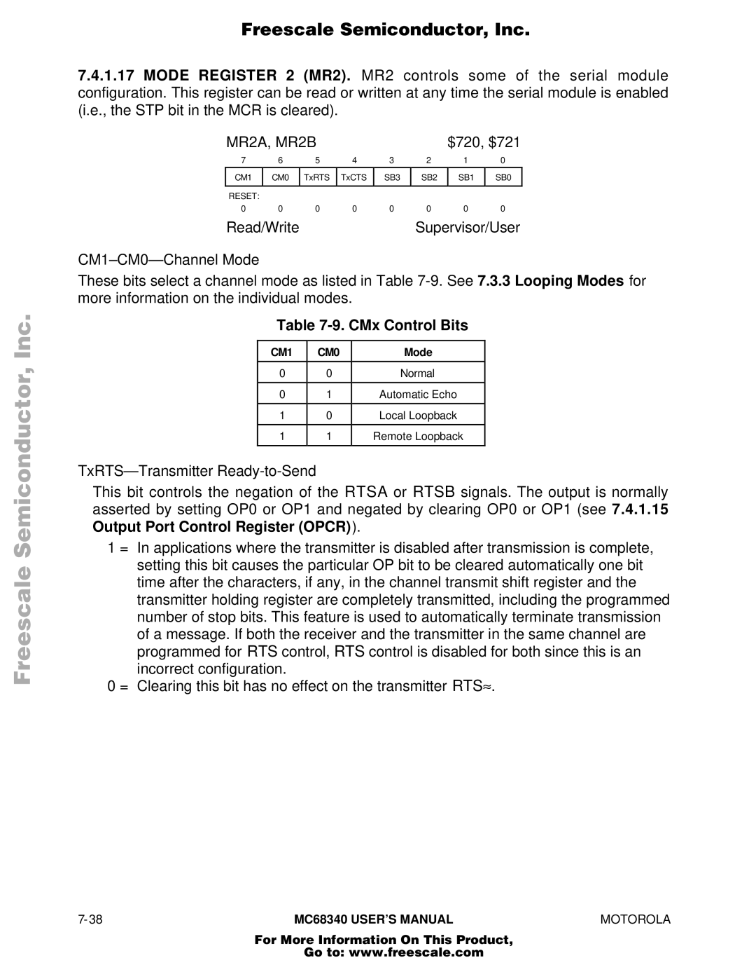 Motorola MC68340 manual MR2A, MR2B, CMx Control Bits 