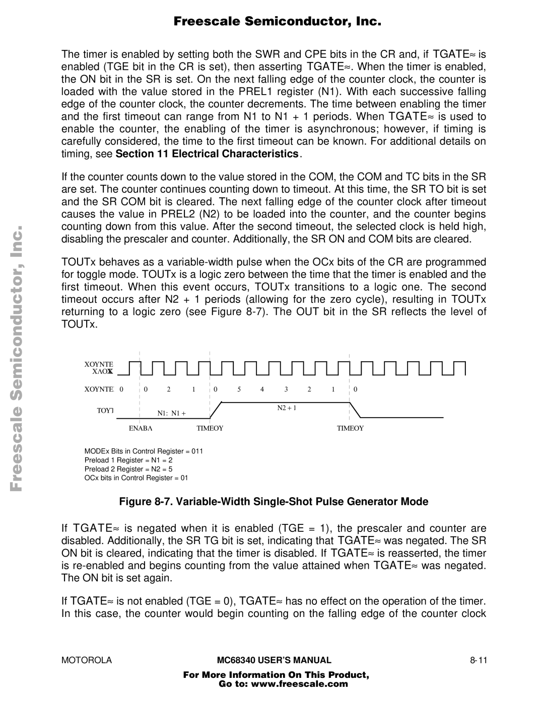 Motorola MC68340 manual Variable-Width Single-Shot Pulse Generator Mode 