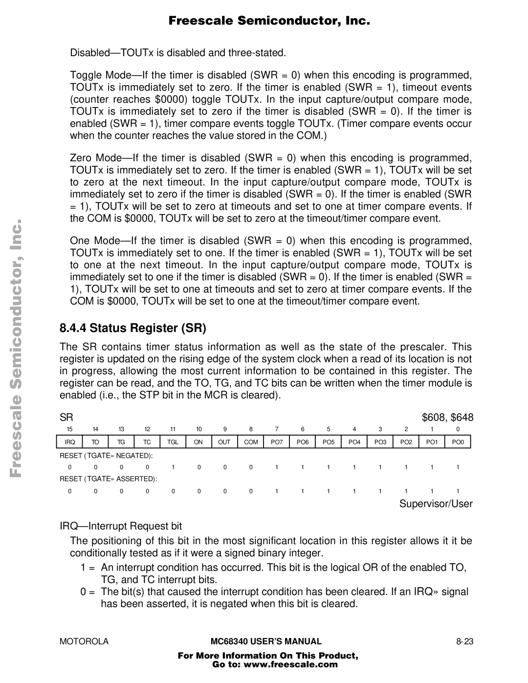 Motorola MC68340 manual Status Register SR 