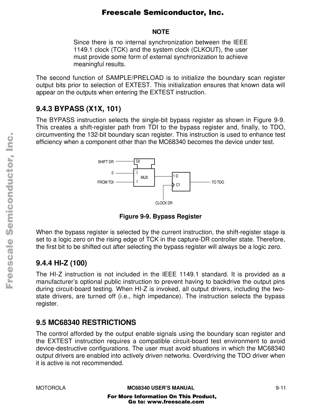 Motorola manual Bypass X1X, Hi-Z, MC68340 Restrictions 