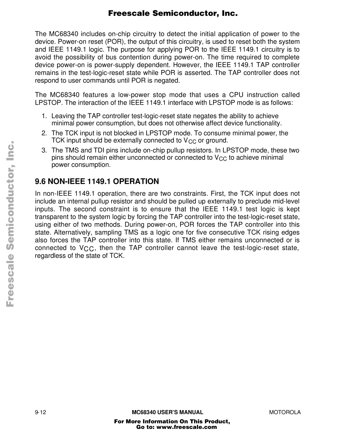 Motorola MC68340 manual NON-IEEE 1149.1 Operation 