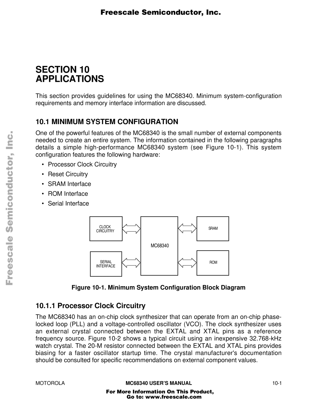 Motorola MC68340 manual Minimum System Configuration, Processor Clock Circuitry 