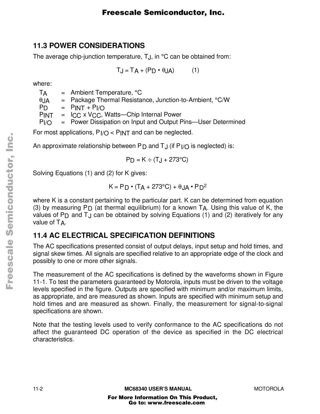 Motorola MC68340 manual Power Considerations, AC Electrical Specification Definitions, Pint + PI/O, Pi/O 