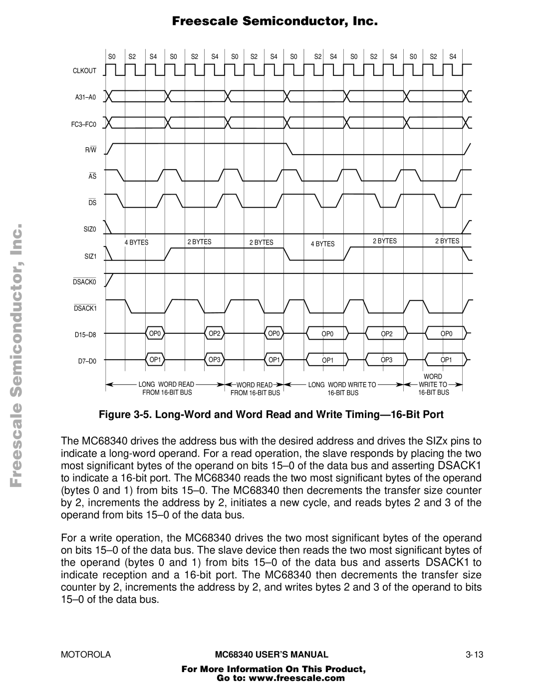 Motorola MC68340 manual Long-Word and Word Read and Write Timing-16-Bit Port 