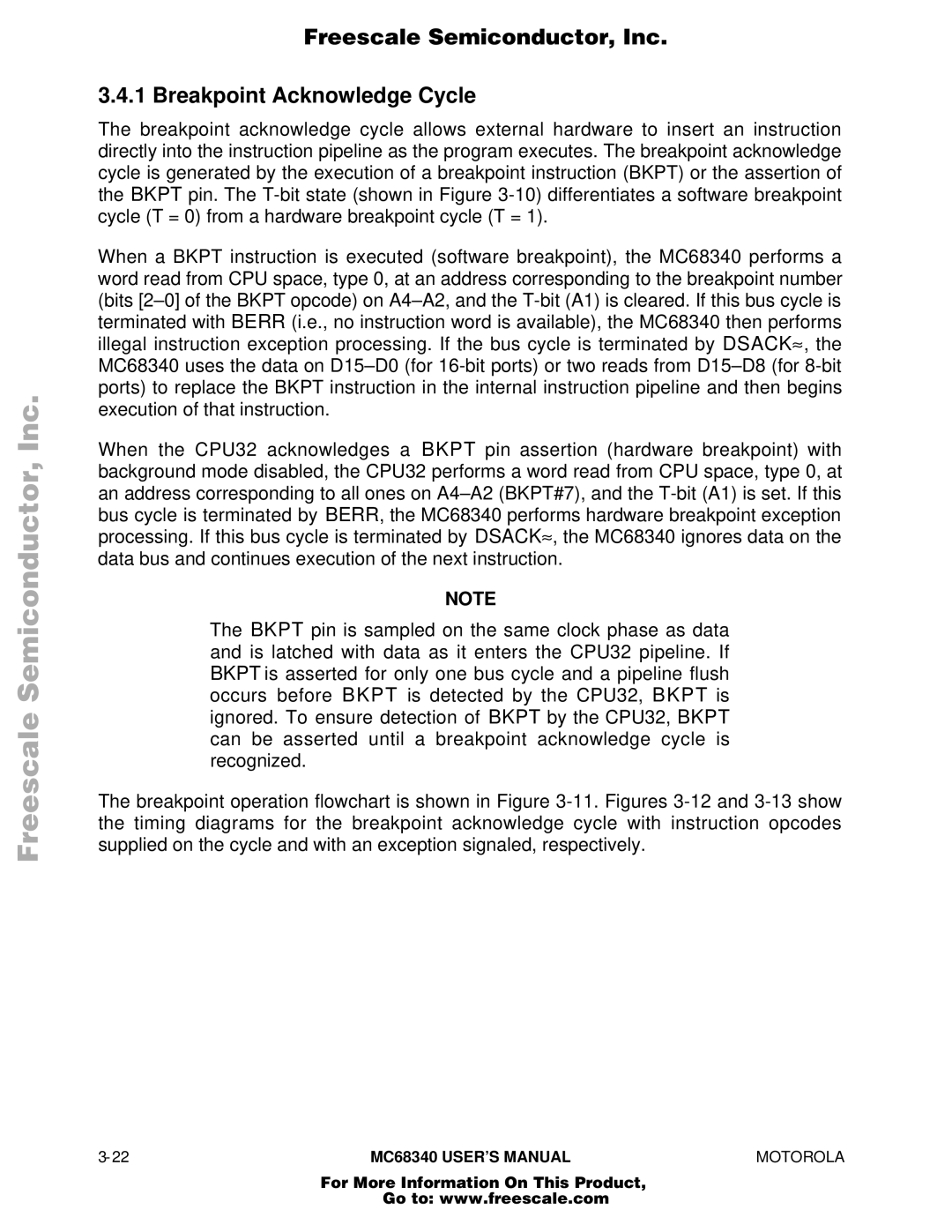 Motorola MC68340 manual Freescale Semiconductor, Inc Breakpoint Acknowledge Cycle 