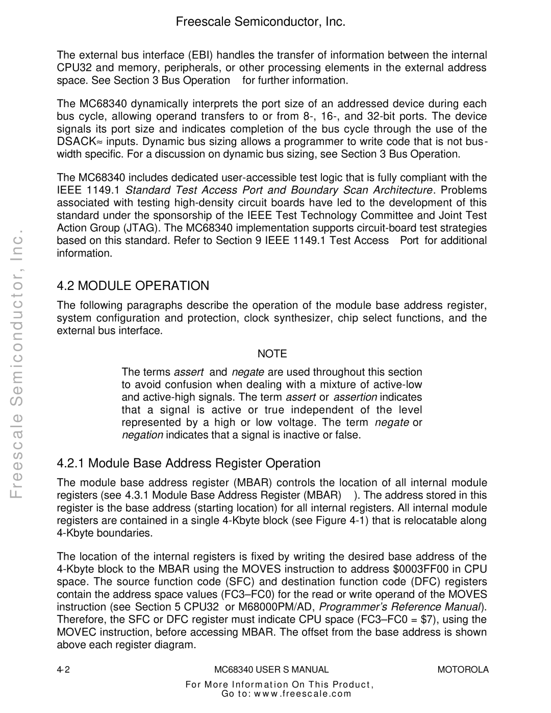 Motorola MC68340 manual Module Operation, Module Base Address Register Operation 