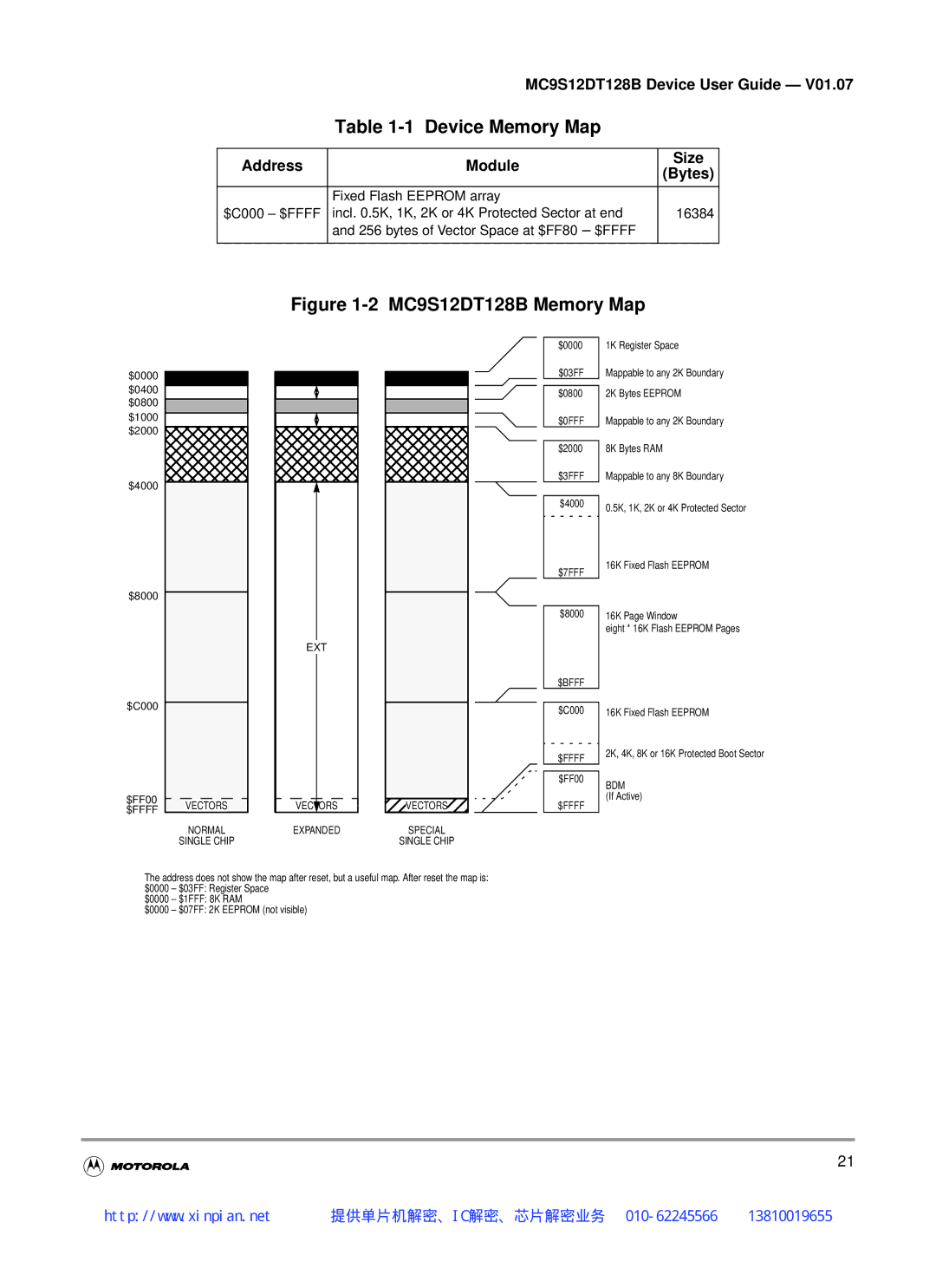 Motorola MC9S12DB128B, MC9S12DJ128B, MC9S12DG128B manual MC9S12DT128B Memory Map 