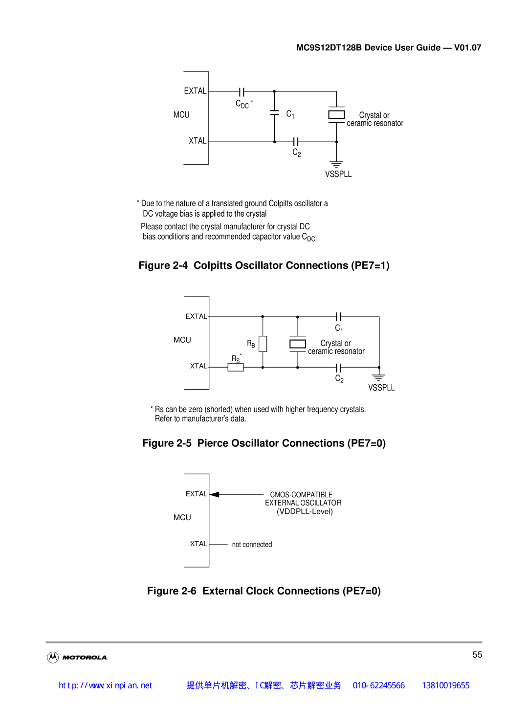 Motorola MC9S12DG128B, MC9S12DT128B manual Colpitts Oscillator Connections PE7=1, Pierce Oscillator Connections PE7=0 