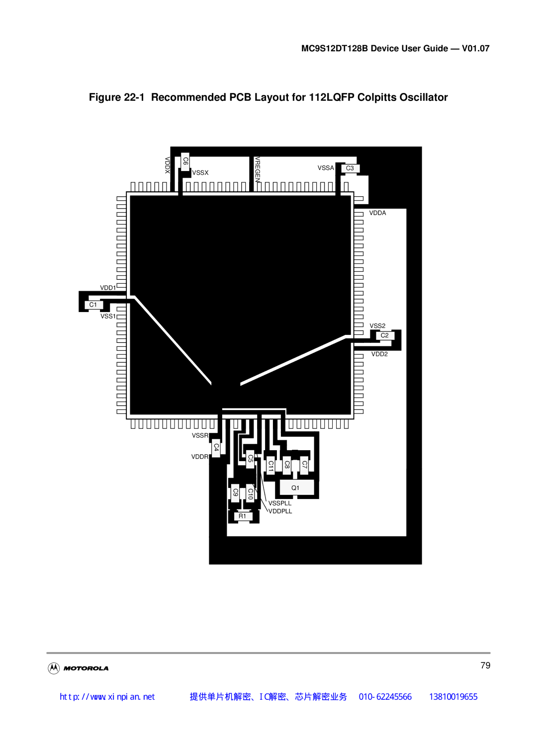 Motorola MC9S12DG128B, MC9S12DT128B, MC9S12DB128B, MC9S12DJ128B manual Recommended PCB Layout for 112LQFP Colpitts Oscillator 