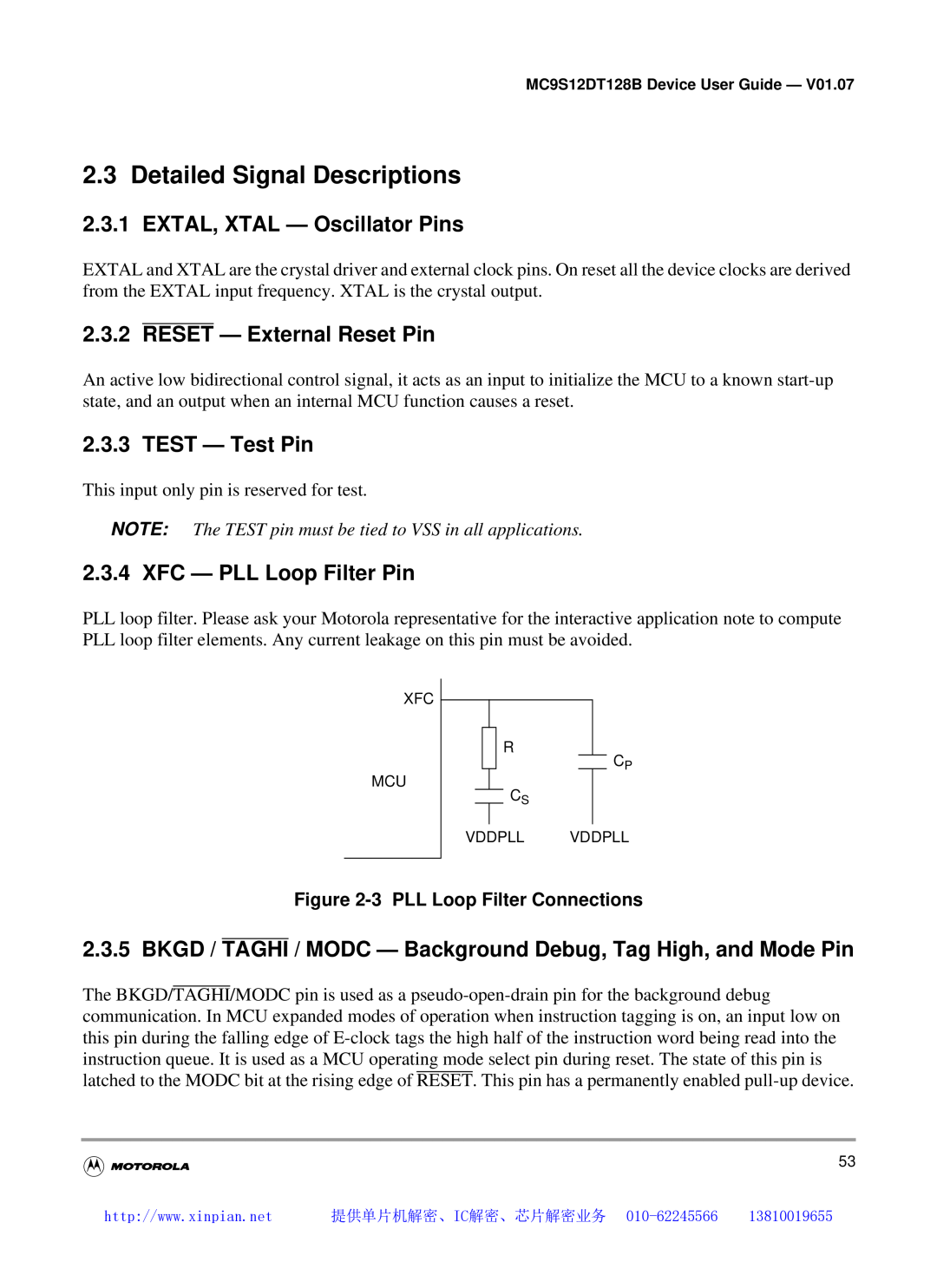 Motorola MC9S12DB128B manual Detailed Signal Descriptions, EXTAL, XTAL - Oscillator Pins, RESET - External Reset Pin 