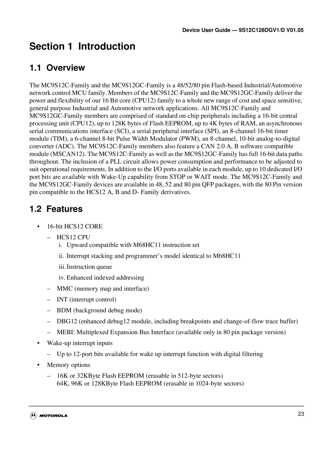 Motorola MC9S12C-Family, MC9S12GC-Family warranty Introduction, Overview, Features 