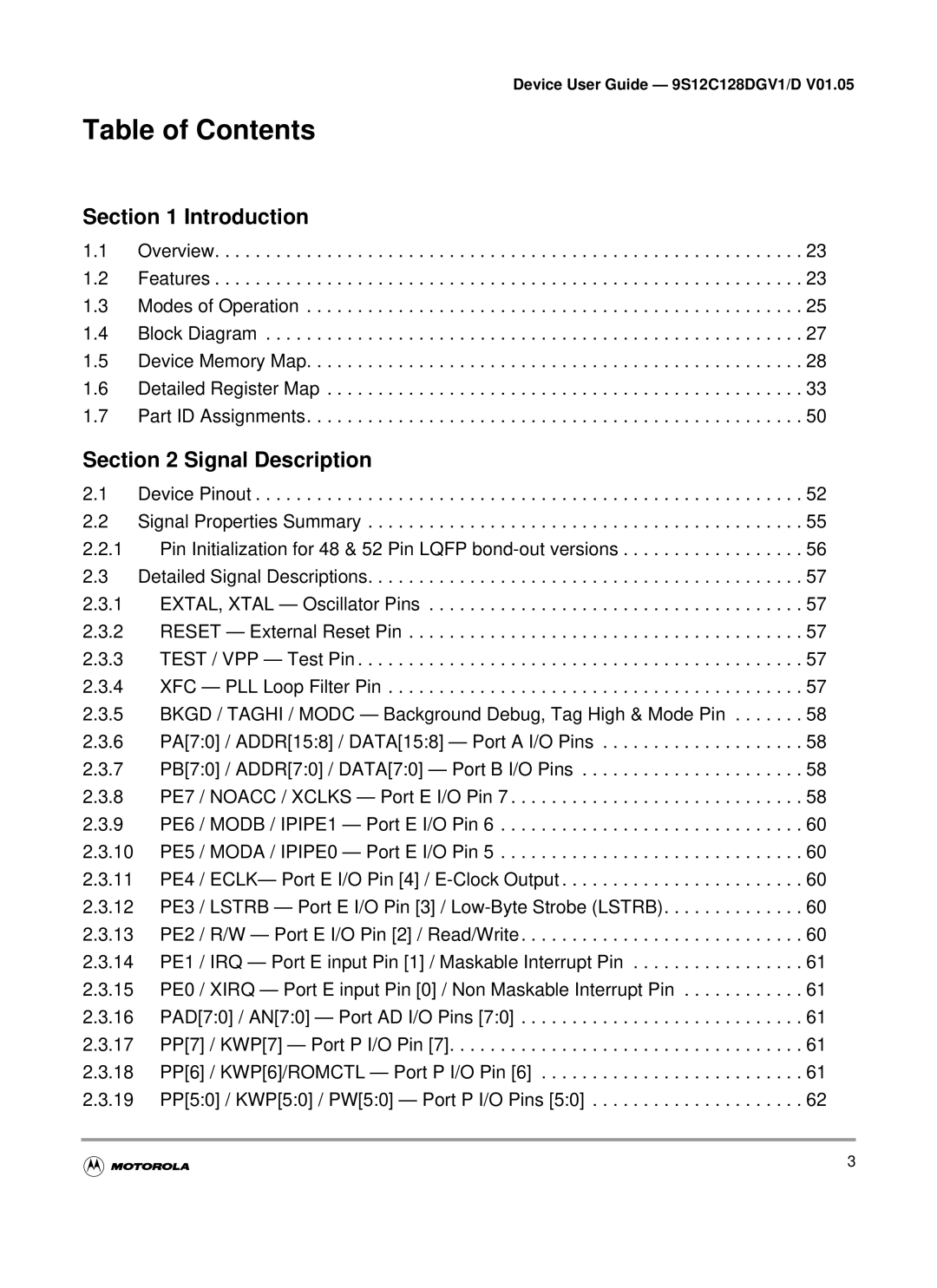 Motorola MC9S12C-Family, MC9S12GC-Family warranty Table of Contents 