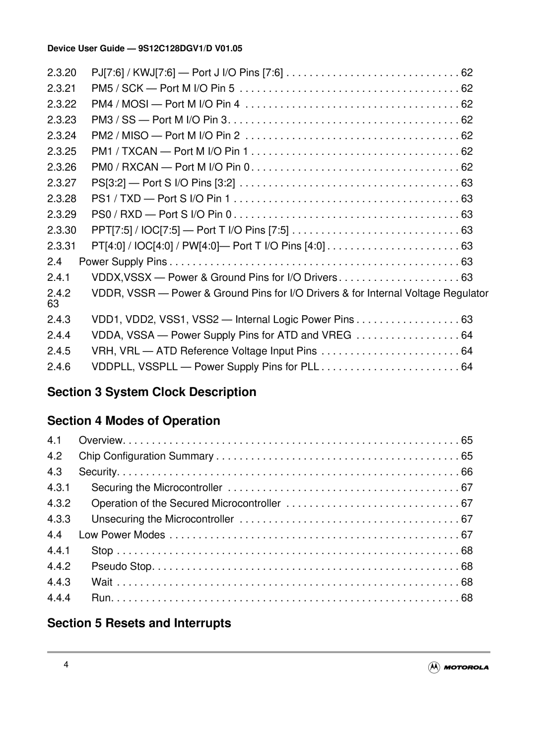 Motorola MC9S12GC-Family, MC9S12C-Family warranty System Clock Description Modes of Operation, Resets and Interrupts 