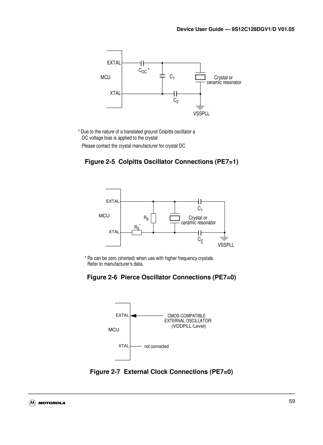 Motorola MC9S12C-Family, MC9S12GC-Family warranty Colpitts Oscillator Connections PE7=1, Pierce Oscillator Connections PE7=0 