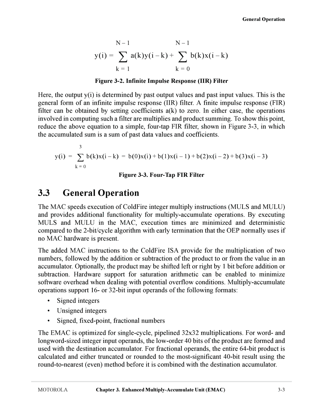 Motorola MCF5281, MCF5282 user manual General Operation, Infinite Impulse Response IIR Filter 