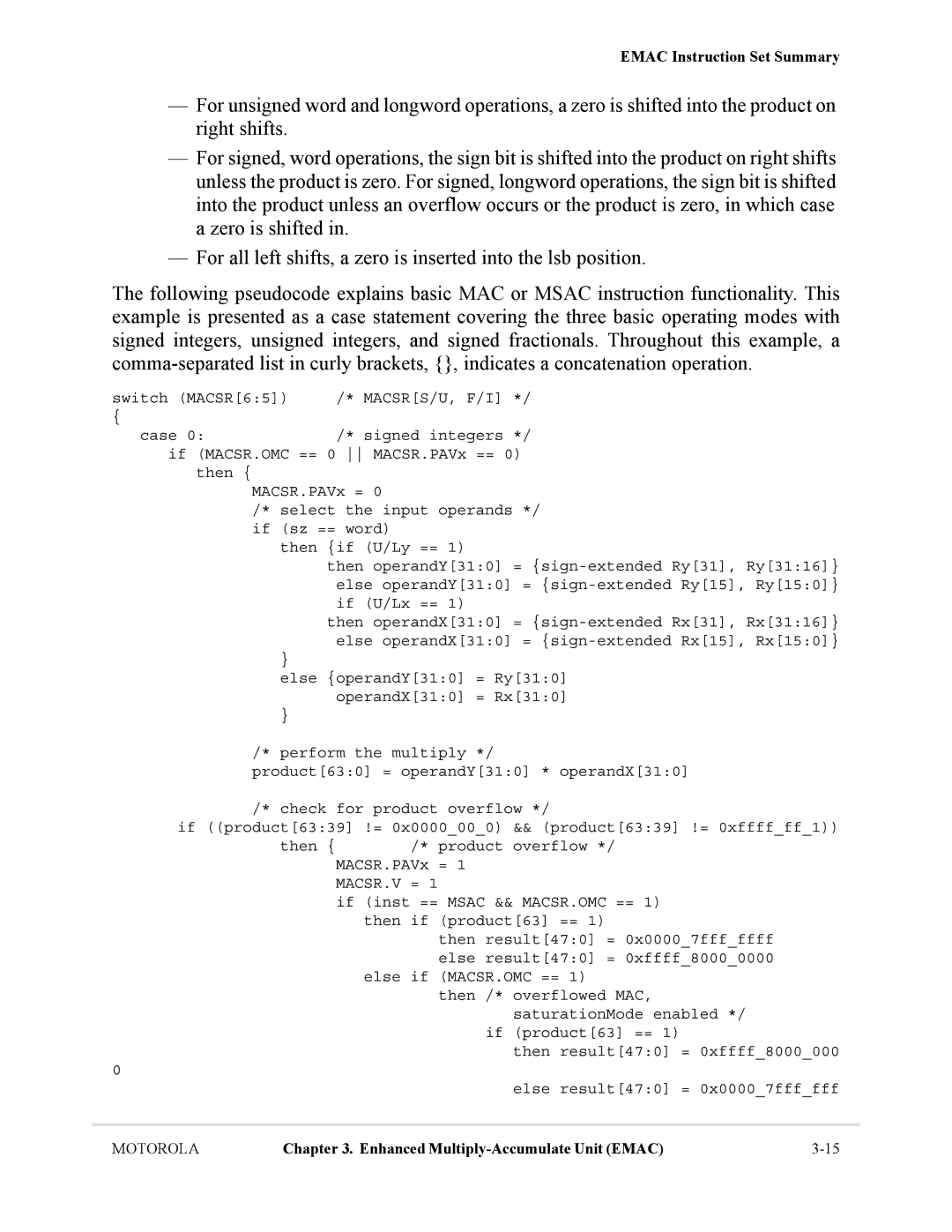 Motorola MCF5281, MCF5282 user manual Macsr.V = 