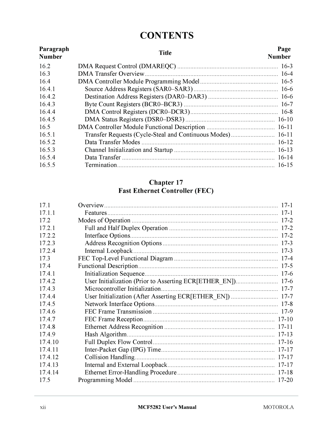 Motorola MCF5282, MCF5281 user manual Chapter Fast Ethernet Controller FEC 