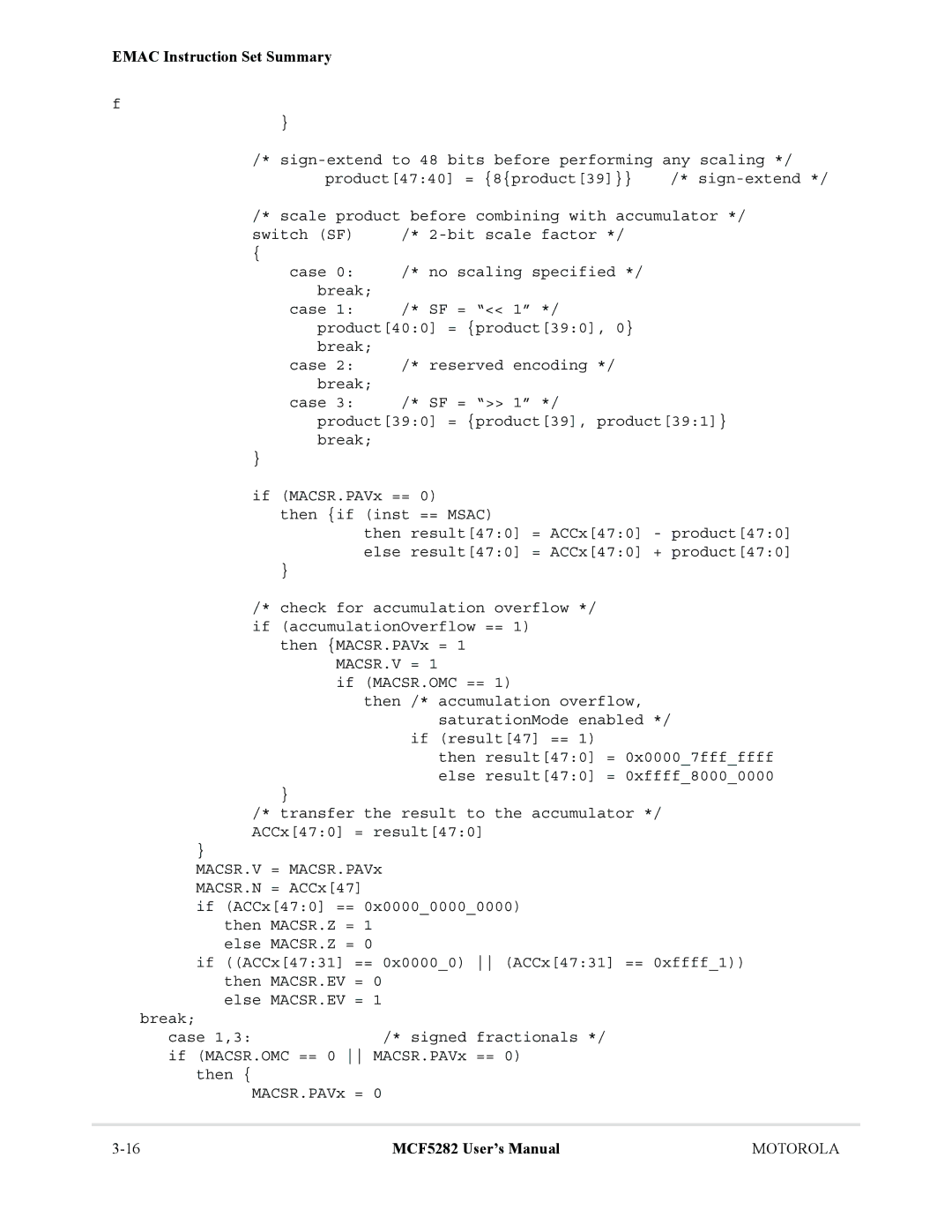 Motorola MCF5282, MCF5281 user manual Emac Instruction Set Summary 